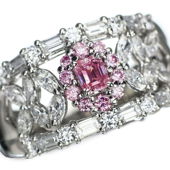 Pt950 天然ビビッドピンクダイヤモンド リング 0.282ct FVPP I1 PD0.22ct D1.40ct