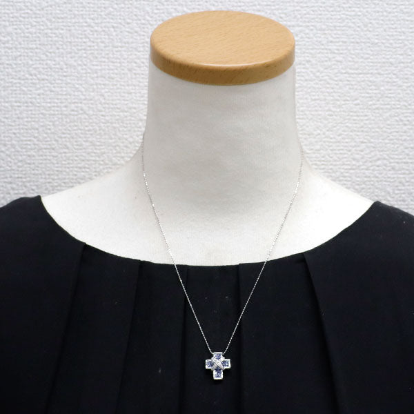レ・エッセンシャル K18WG サファイア ダイヤモンド ペンダントネックレス クロス ミステリーセッティング