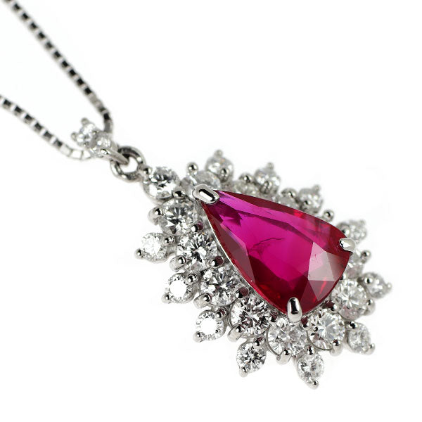 Pt 非加熱ピジョンブラッドルビー ダイヤモンド ペンダントネックレス