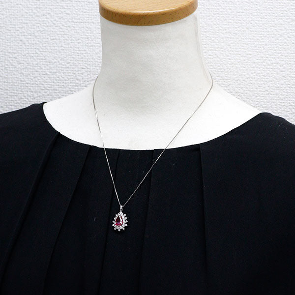 Pt 非加熱ピジョンブラッドルビー ダイヤモンド ペンダントネックレス 2.01ct D1.03ct