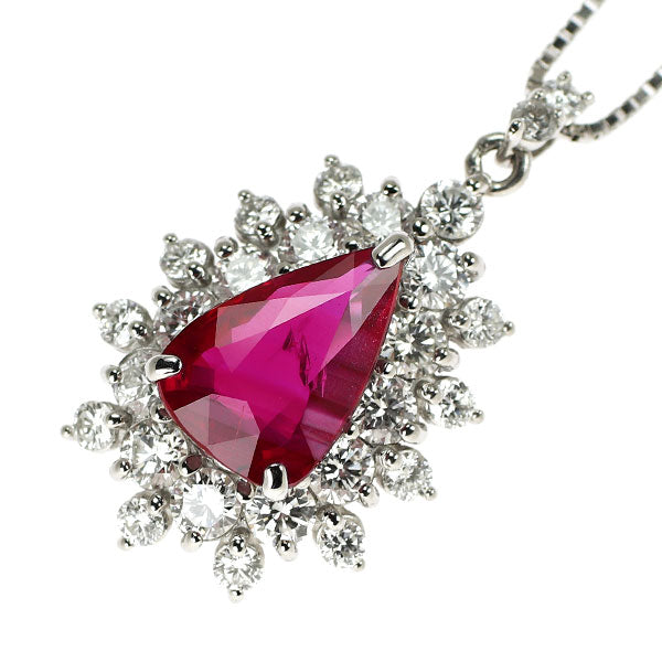 Pt 非加熱ピジョンブラッドルビー ダイヤモンド ペンダントネックレス 2.01ct D1.03ct