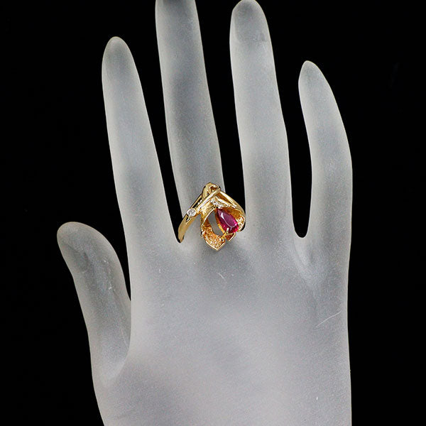 希少 K18YG ルベライト ダイヤモンド リング 0.81ct D0.08ct フラワー 植物