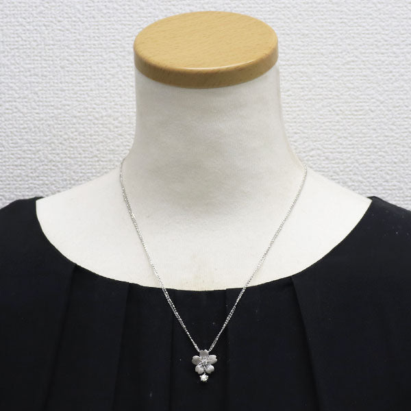 K18WG さくらカットダイヤモンド ペンダントネックレス 0.267ct LY VS1 D0.06ct フラワー