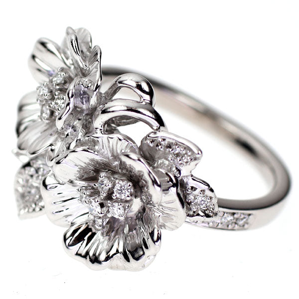 K18WG ダイヤモンド リング 0.19ct フラワー