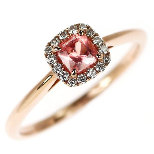 K18PG ロードクロサイト ダイヤモンド リング 0.33ct D0.09ct