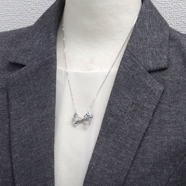 K18WG トリートブルー/カラーレス ダイヤモンド ペンダントネックレス 0.80ct リボン