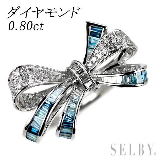 K18WG トリートブルー/カラーレス ダイヤモンド リング 0.80ct リボン