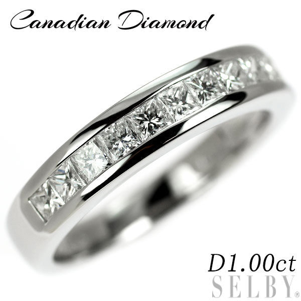 カナディアンダイヤモンド Pt950 プリンセスカット ダイヤモンド リング 1.00ct ハーフエタニティ