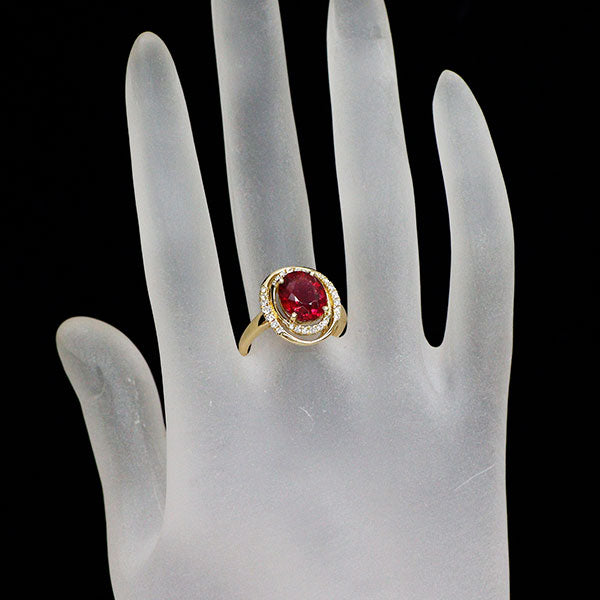 K18YG ルベライト ダイヤモンド リング 3.16ct D0.23ct