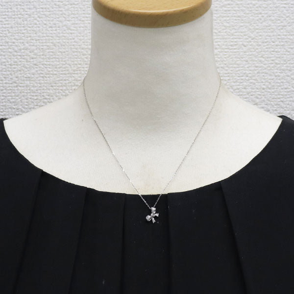 ポンテヴェキオ K18WG ダイヤモンド ペンダントネックレス 0.10ct リボン