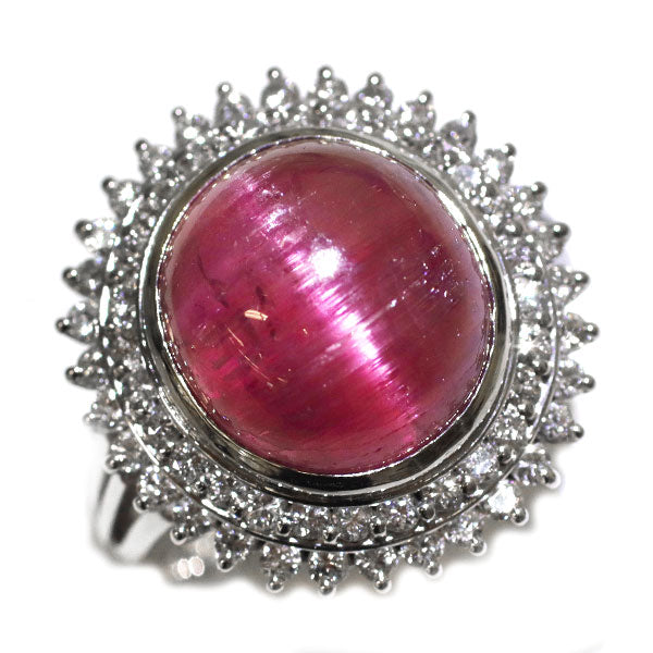 Pt900 ピンクトルマリン キャッツアイ ダイヤモンド リング 9.00ct D0.82ct