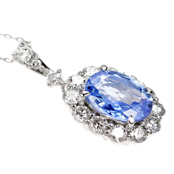 Pt スリランカ産 非加熱サファイア ダイヤモンド ペンダントネックレス 2.246ct D0.90ct