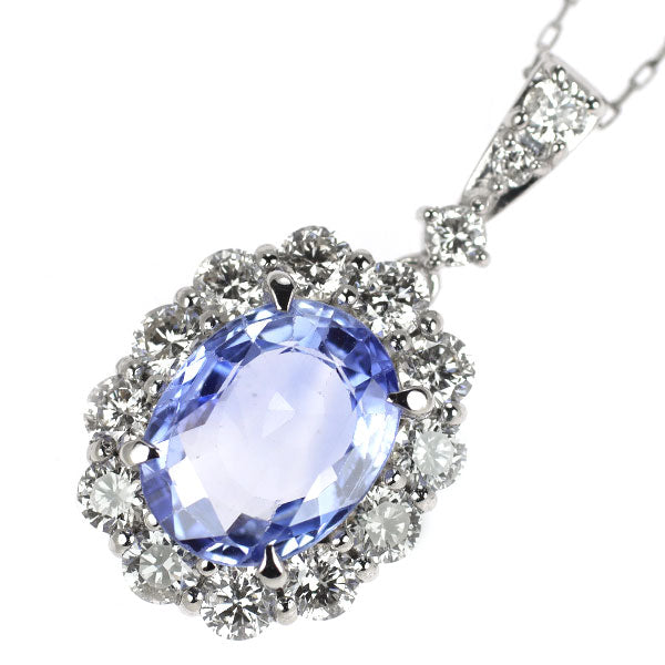 Pt スリランカ産 非加熱サファイア ダイヤモンド ペンダントネックレス 2.246ct D0.90ct
