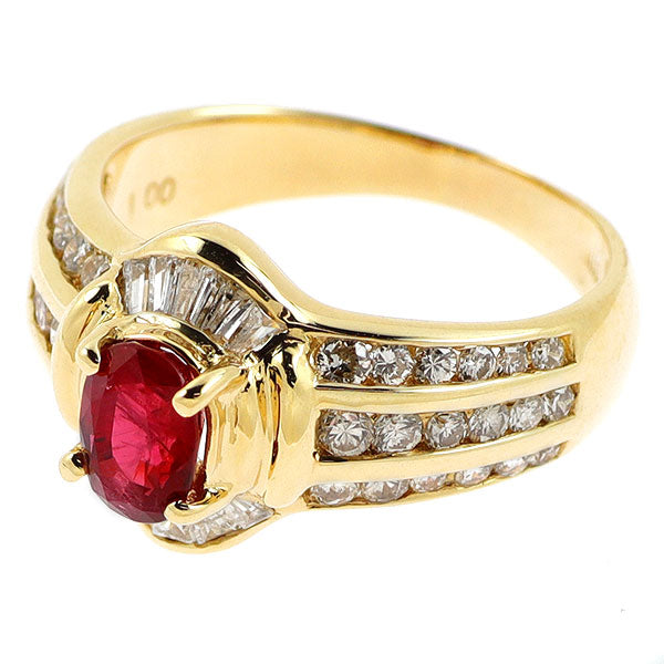 K18YG モザンビーク産 ピジョンブラッドルビー ダイヤモンド リング 1.00ct D0.88ct