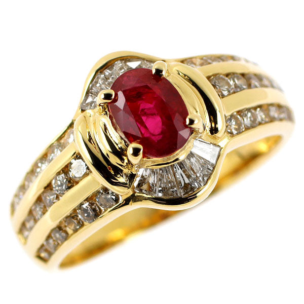 K18YG モザンビーク産 ピジョンブラッドルビー ダイヤモンド リング 1.00ct D0.88ct