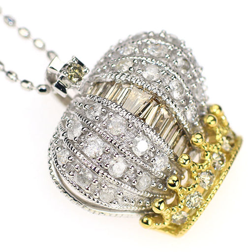 笠原真寿美 K18YG/WG ダイヤモンド ペンダントネックレス 0.50ct 王冠