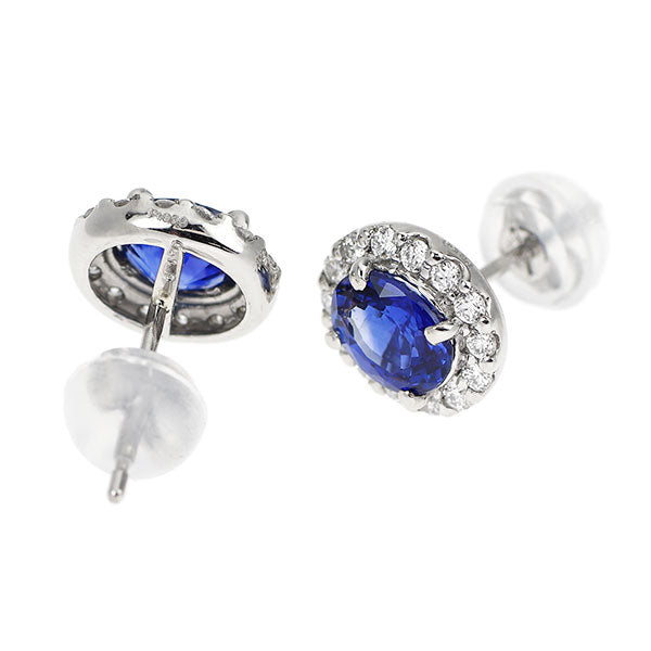 新品 Pt950/ Pt900 サファイア ダイヤモンド ピアス 1.17ct D0.24ct 【エスコレ】