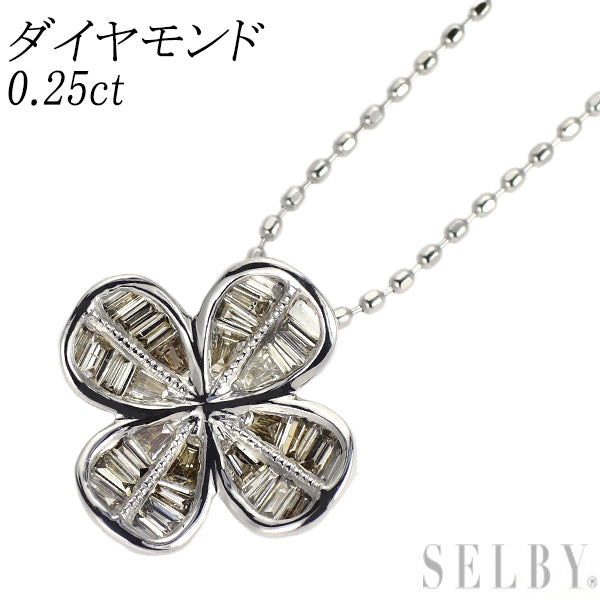 K18WG ダイヤモンド ペンダントネックレス 0.25ct  クローバー