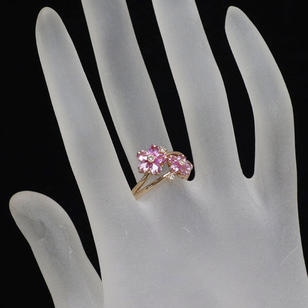 K18PG ピンクサファイア ダイヤモンド リング 1.40ct D0.05ct フラワー
