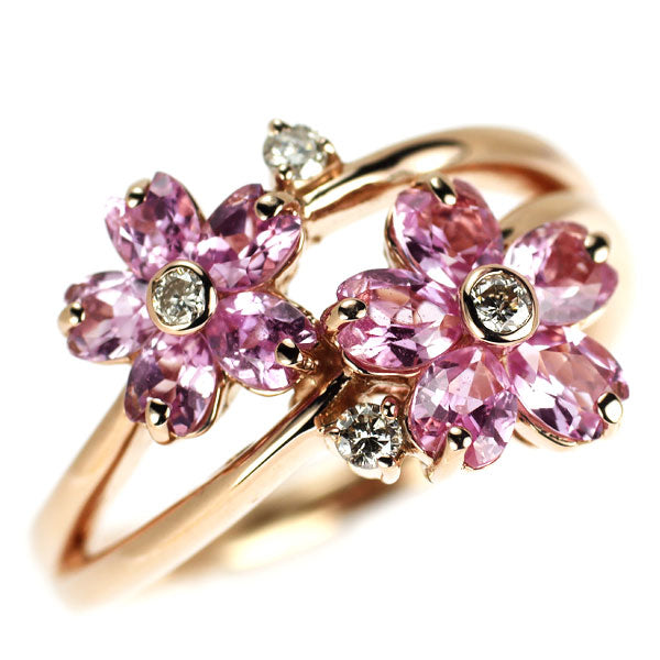 K18PG ピンクサファイア ダイヤモンド リング 1.40ct D0.05ct フラワー