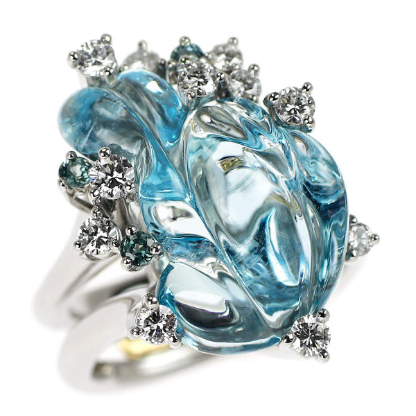 ブルースハーディング Pt900/ K18YG カービングアクアマリン サファイア ダイヤモンド リング 9.34ct S0.15ct D0.49ct