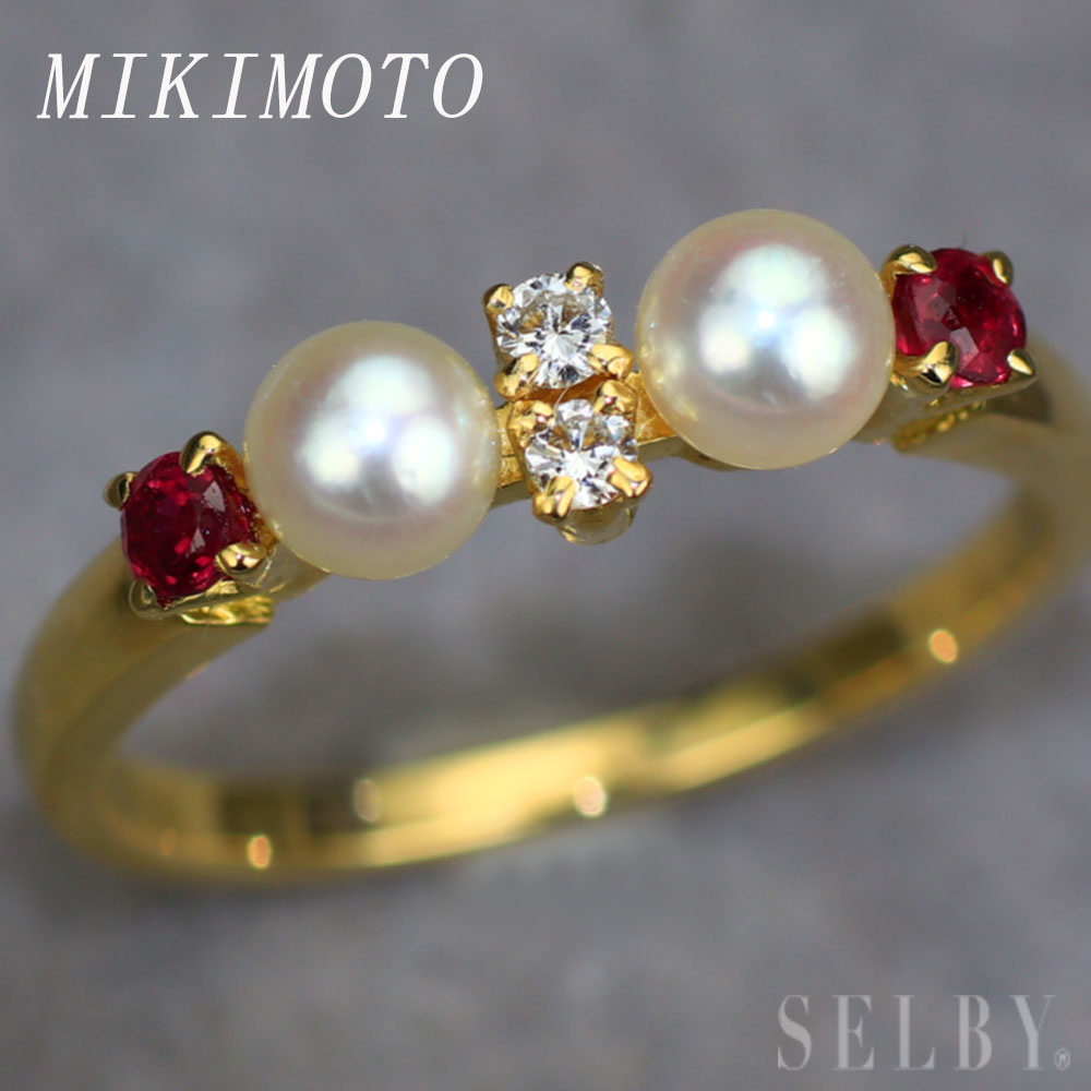 ◆MIKIMOTOミキモト　天然ベビーパール　ルビーリング　K18WG R020 MIKIMOTOミキモト天然ベビーパールルビーリングK18WG R020