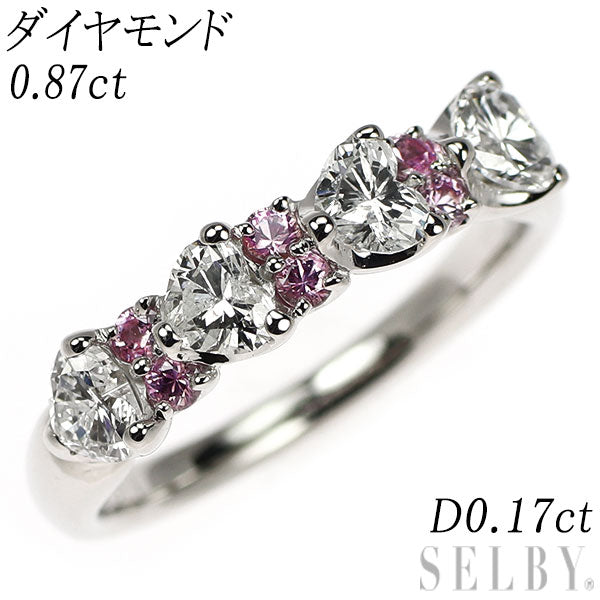 Pt900 ハートシェイプ ダイヤモンド ピンクサファイア リング 0.87ct PS0.17ct
