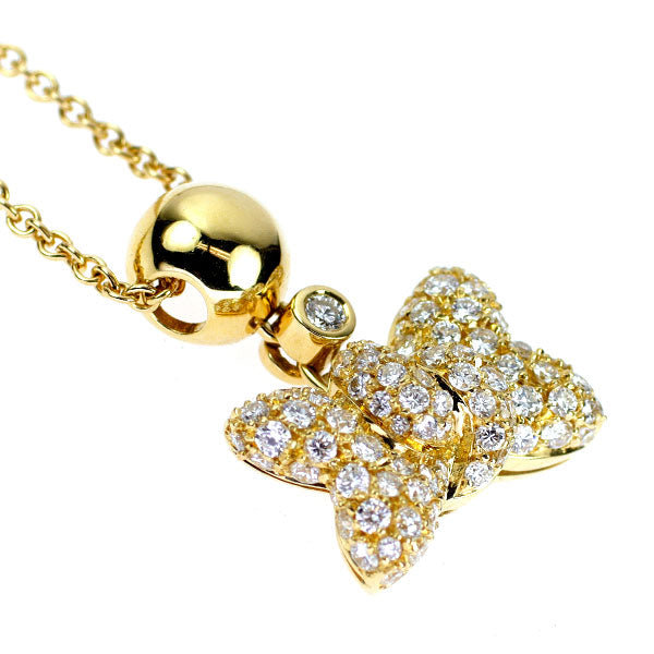 K18YG ダイヤモンド ペンダントネックレス 1.09ct リボン パヴェ