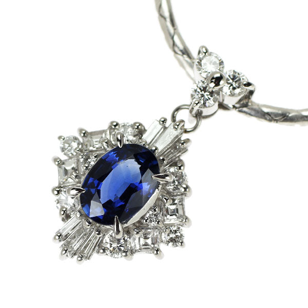 Pt900/Pt850 サファイア ダイヤモンド ペンダントネックレス 1.02ct D0.69ct