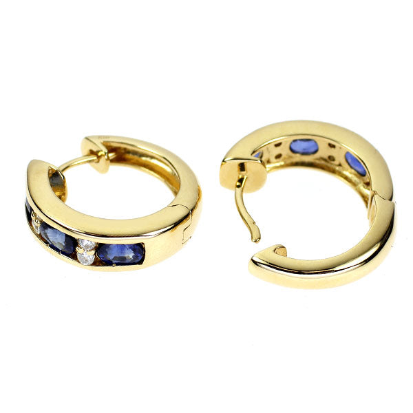 K18YG サファイア ダイヤモンド ピアス D0.12ct フープ