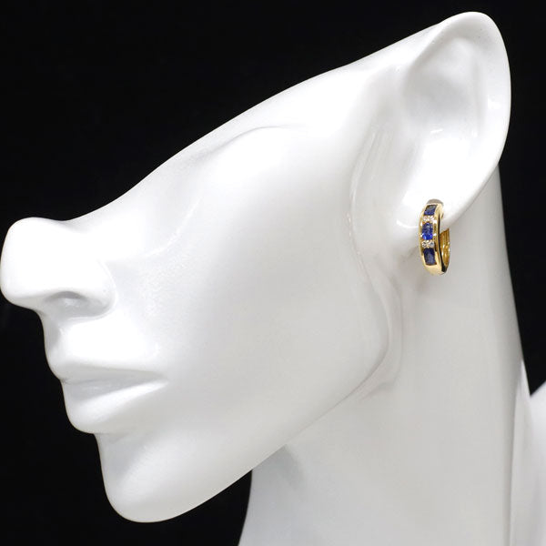 K18YG サファイア ダイヤモンド ピアス D0.12ct フープ