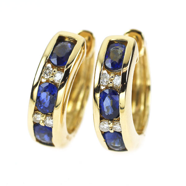 K18YG サファイア ダイヤモンド ピアス D0.12ct フープ