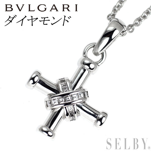 ブルガリ K18WG ダイヤモンド ペンダントネックレス パッソドッピオ クロス