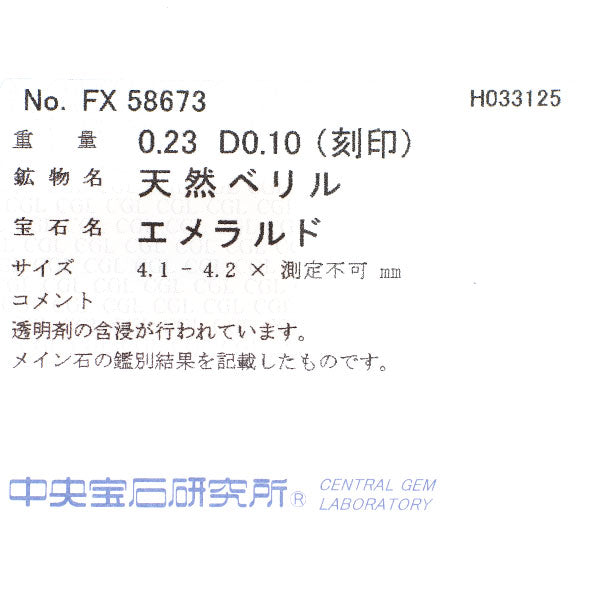Pt900 エメラルド ダイヤモンド リング 0.23ct D0.10ct