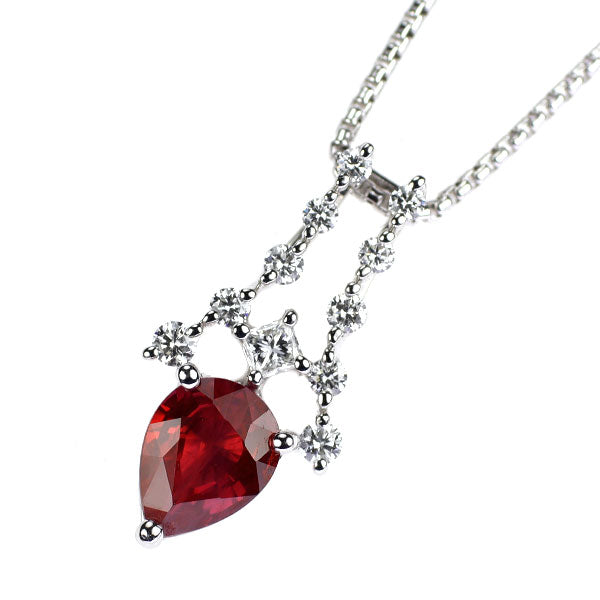 田崎真珠 Pt900/ Pt850 ビルマ産 ルビー ダイヤモンド ペンダントネックレス 1.19ct D0.22ct