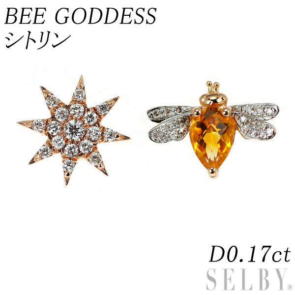 BEE GODDESS(ビーゴデス)  K14PG/WG シトリン ダイヤモンド ピアス D0.17ct アシンメトリー 蜂の女神/ヴィーナススター