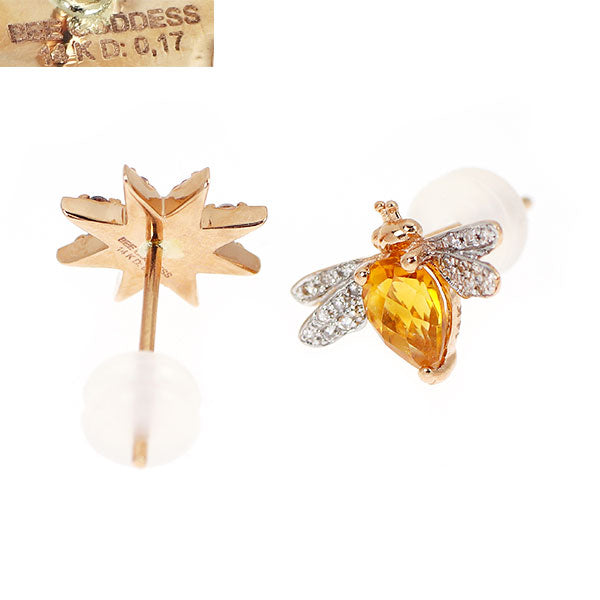 BEE GODDESS(ビーゴデス)  K14PG/WG シトリン ダイヤモンド ピアス D0.17ct アシンメトリー 蜂の女神/ヴィーナススター