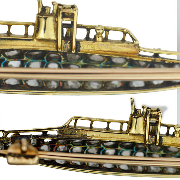 K12/K15 オールドカット ダイヤモンド ブローチ 潜水艦モチーフ 第一次世界大戦期頃 英国製【ヒスコレ】