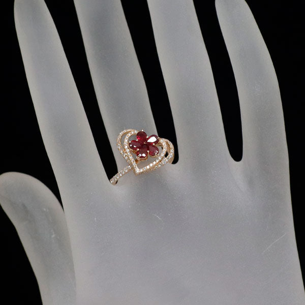 K18PG ルビー ダイヤモンド リング 0.87ct D0.43ct ハート