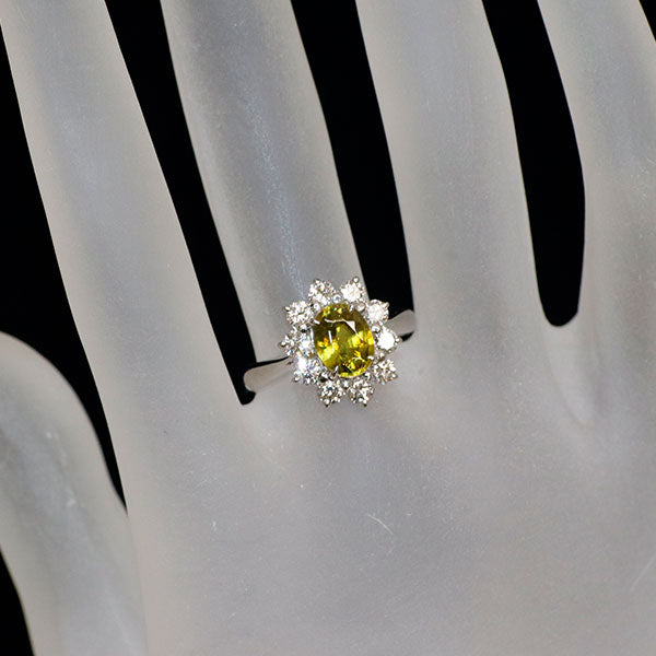 Pt950 スフェーン ダイヤモンド リング 1.400ct D0.80ct