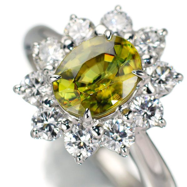 Pt950 スフェーン ダイヤモンド リング 1.400ct D0.80ct