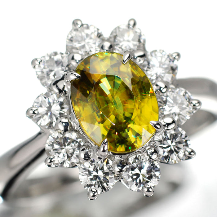 Pt950 スフェーン ダイヤモンド リング 1.400ct D0.80ct