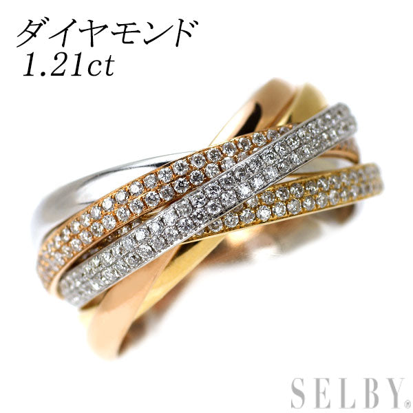 K18YG/WG/PG ダイヤモンド リング 1.21ct フルパヴェ 6連
