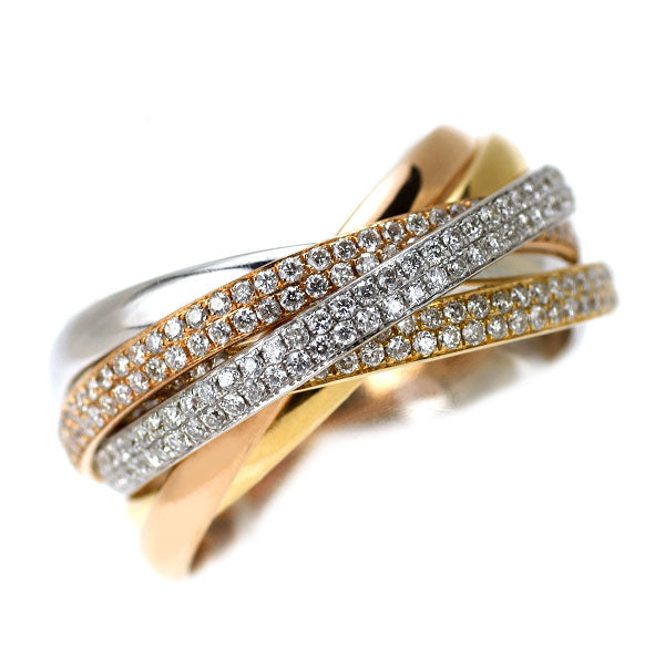 K18YG/WG/PG ダイヤモンド リング 1.21ct フルパヴェ 6連