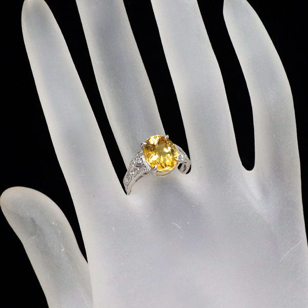 K18WG イエローベリル ダイヤモンド リング 3.84ct D0.04ct
