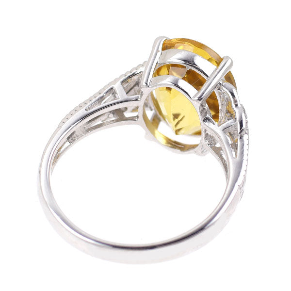 K18WG イエローベリル ダイヤモンド リング 3.84ct D0.04ct