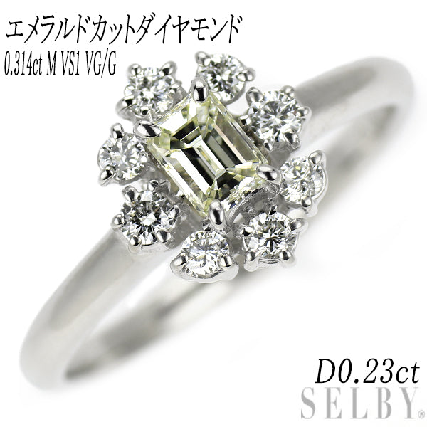 Pt900 エメラルドカット ダイヤモンド リング 0.314ct M VS1 VG/G D0.23ct