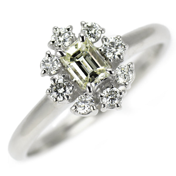 Pt900 エメラルドカット ダイヤモンド リング 0.314ct M VS1 VG/G D0.23ct