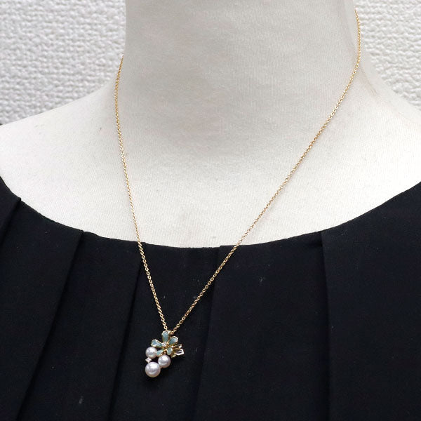 ミキモト エナメル/ K18YG アコヤ真珠 ダイヤモンド ペンダントネックレス 径約4.2-5.7mm フラワー