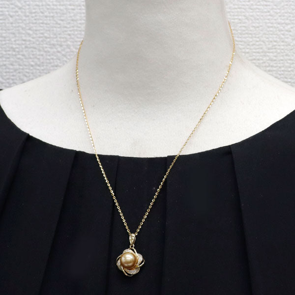 K18YG ゴールデンパール ダイヤモンド ペンダントネックレス 径約10.1mm D0.221ct